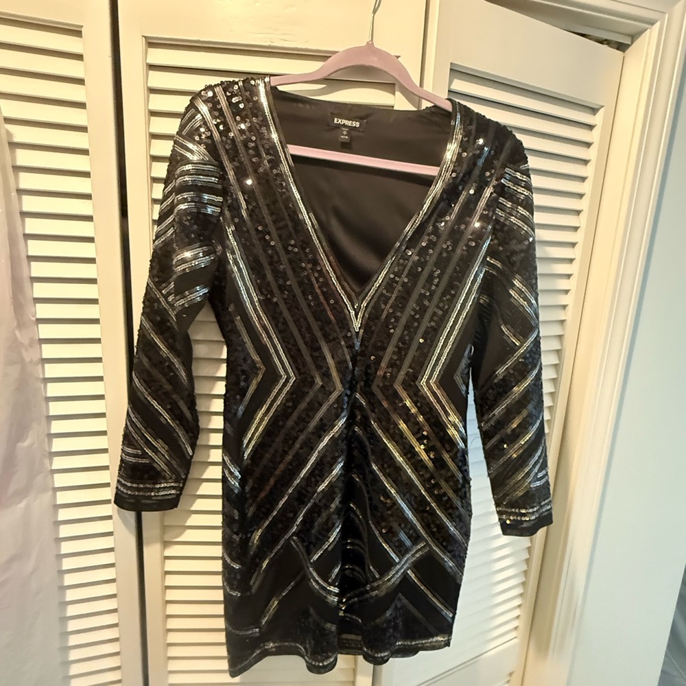 Express Black and Silver Sequin Mini Dress